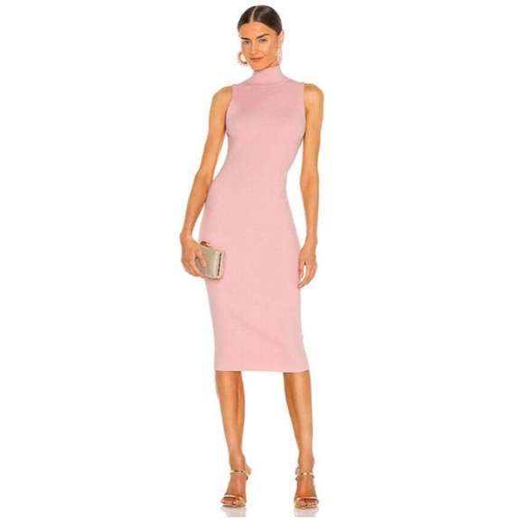 Alice+Olivia Brooklynne Ribbed Turtleneck Dress Blush Pink Sleeveless Classic - Picture 1 of 5